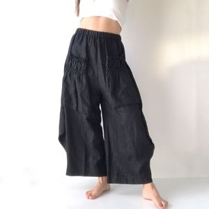 Heydari Black Linen Crunched Pants Harem Pants